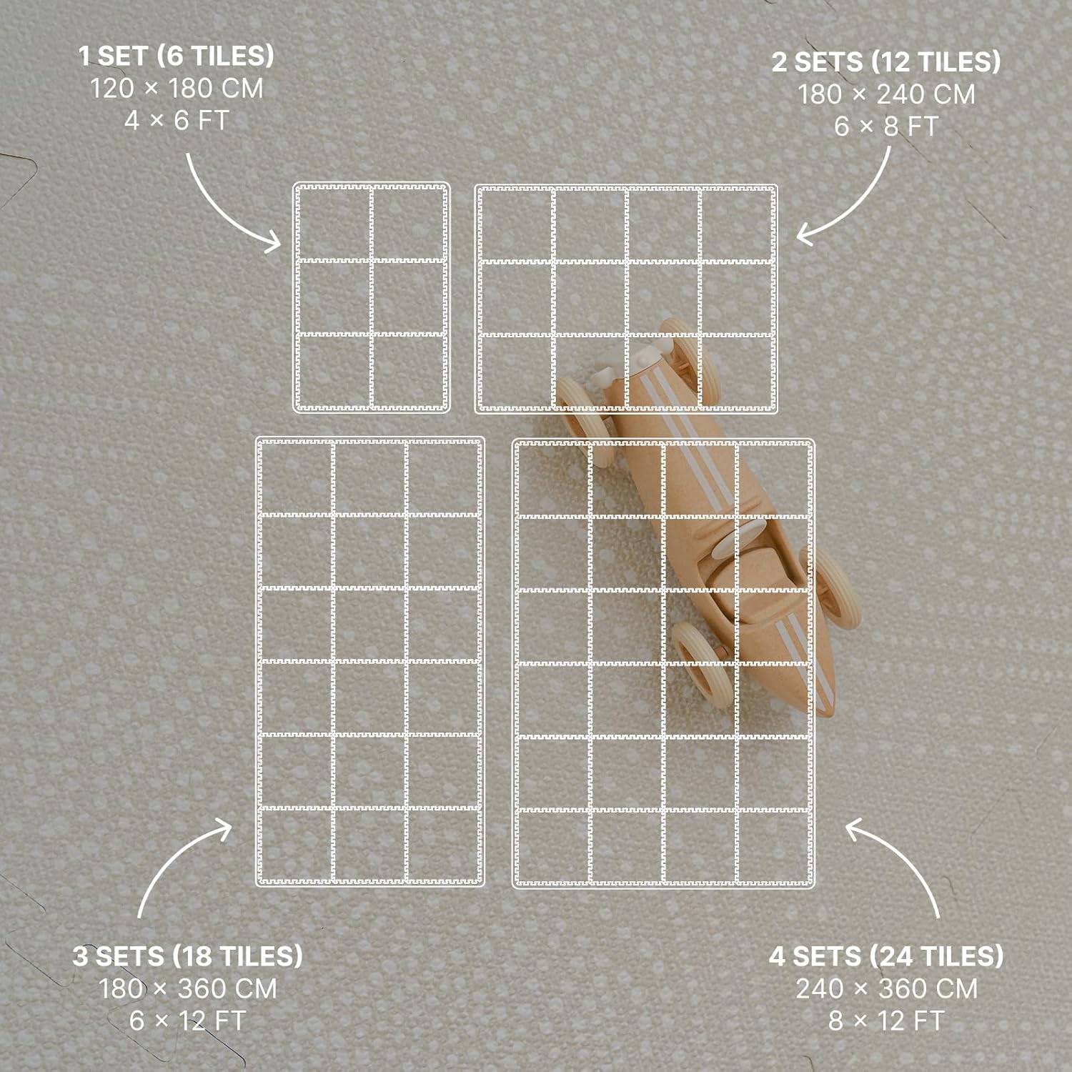Toddlekind Playmat - Premium Foam Playmat, 4 x 6 feet, 6 Tile Extra Thick Foam Floor Puzzle Mat for Babies/Toddlers Stylish, Non-Toxic, Odorless. Perfect for Tummy Time, Crawling, & Play. 0m+ (Cream)