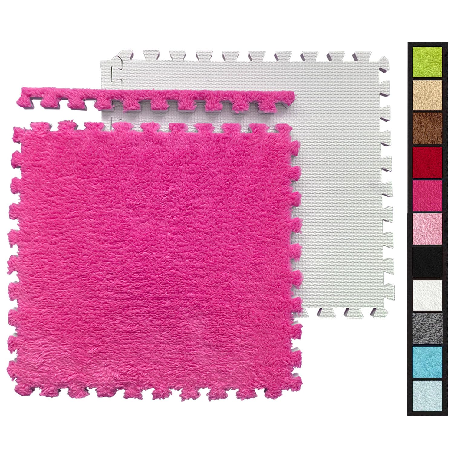 16 Pcs Kids Foam Interlocking Carpet Tiles with Border, Thick Carpet Squares Plush Floor Playmats Baby Crawling Rug - 49" x 49" (Navy Blue, 16 Tiles)