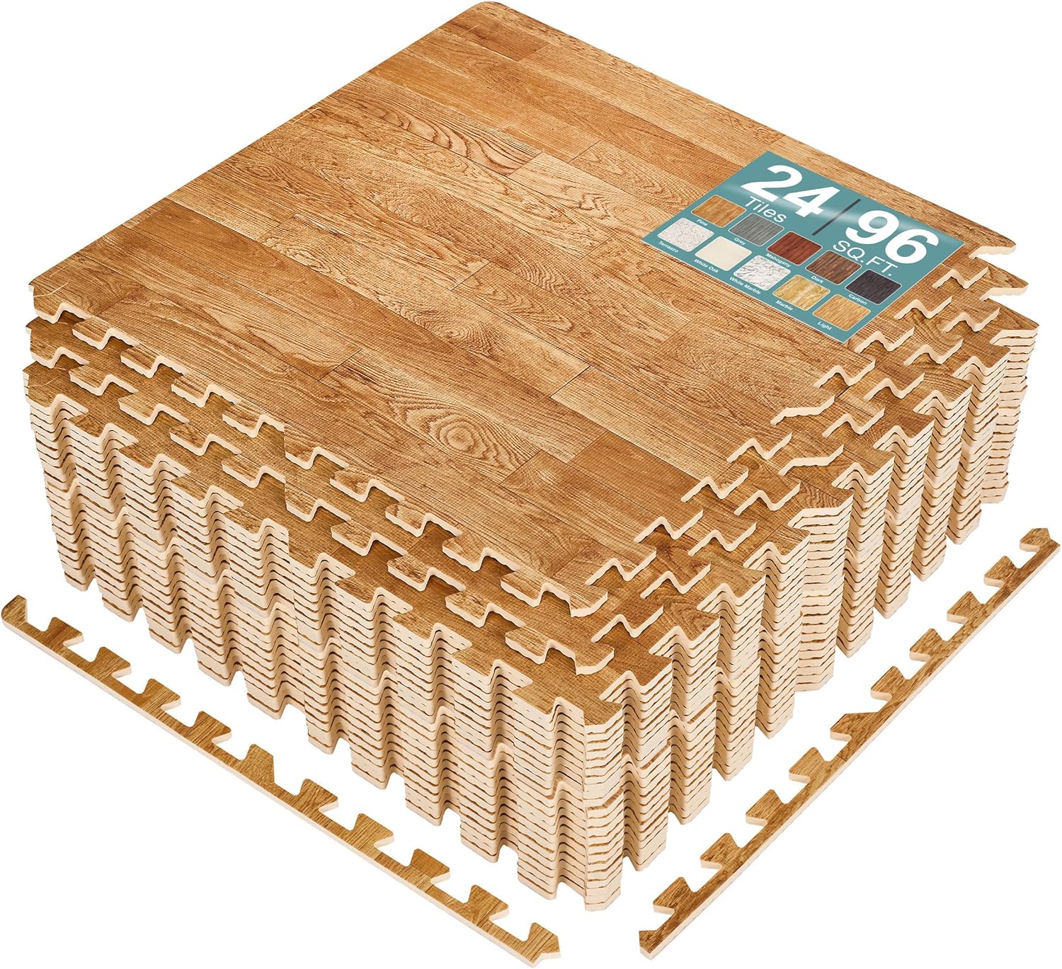 Sorbus Wood Grain Floor Tiles Foam Mat EVA Interlocking Mats Tile 3/8-Inch Thick Flooring Wood Puzzle Exercise Mats w/Borders - Home Playroom Basement, Apartment, Trade Show, Baby, Dance