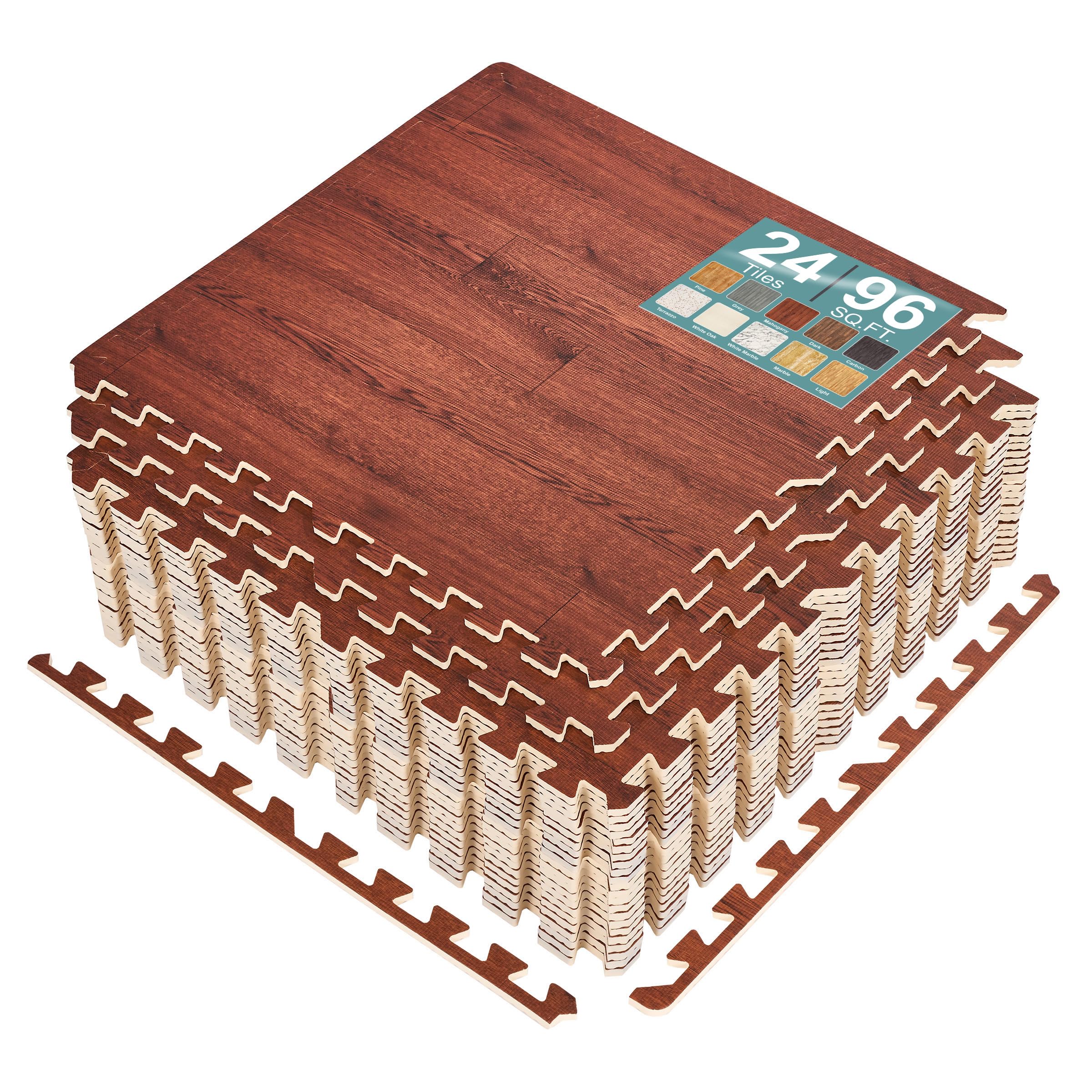 Sorbus Wood Grain Floor Tiles Foam Mat EVA Interlocking Mats Tile 3/8-Inch Thick Flooring Wood Puzzle Exercise Mats w/Borders - Home Playroom Basement, Apartment, Trade Show, Baby, Dance
