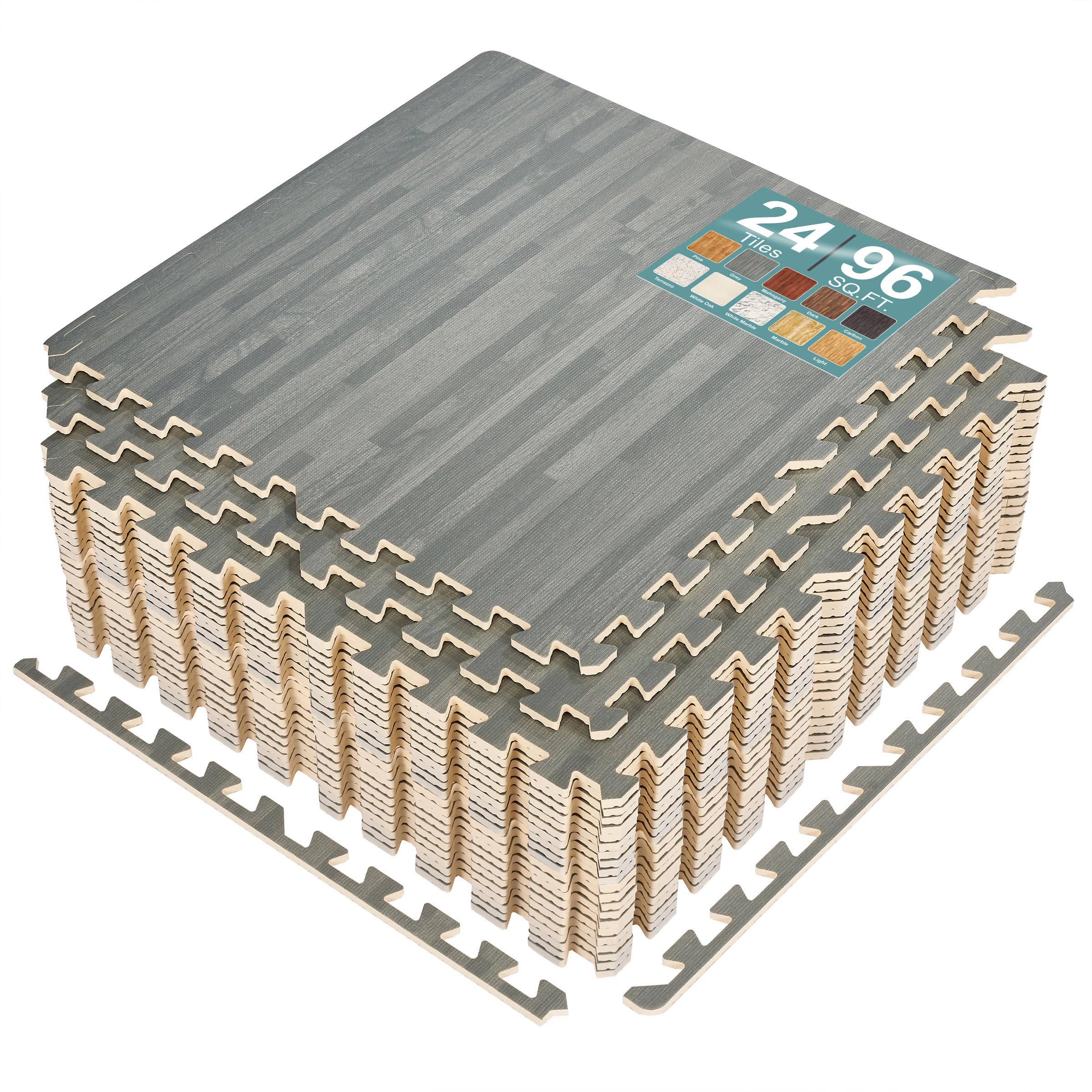 Sorbus Wood Grain Floor Tiles Foam Mat EVA Interlocking Mats Tile 3/8-Inch Thick Flooring Wood Puzzle Exercise Mats w/Borders - Home Playroom Basement, Apartment, Trade Show, Baby, Dance