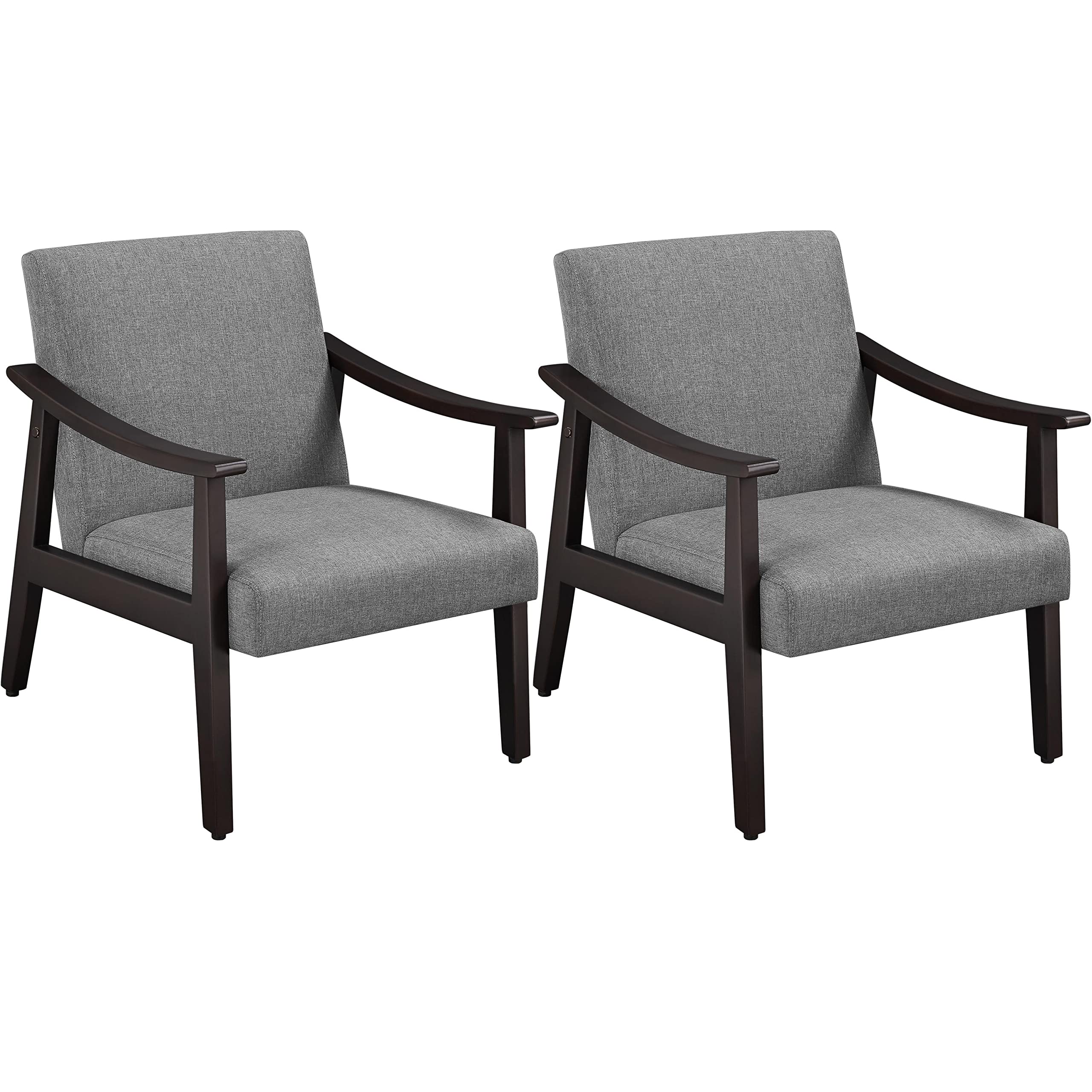 Yaheetech PU Leather Accent Chair, Mid-Century Modern Armchair with Solid Wood Legs, Reading Leisure Chair for Living Room Bedroom Waiting Room, Light Brown, Set of 2