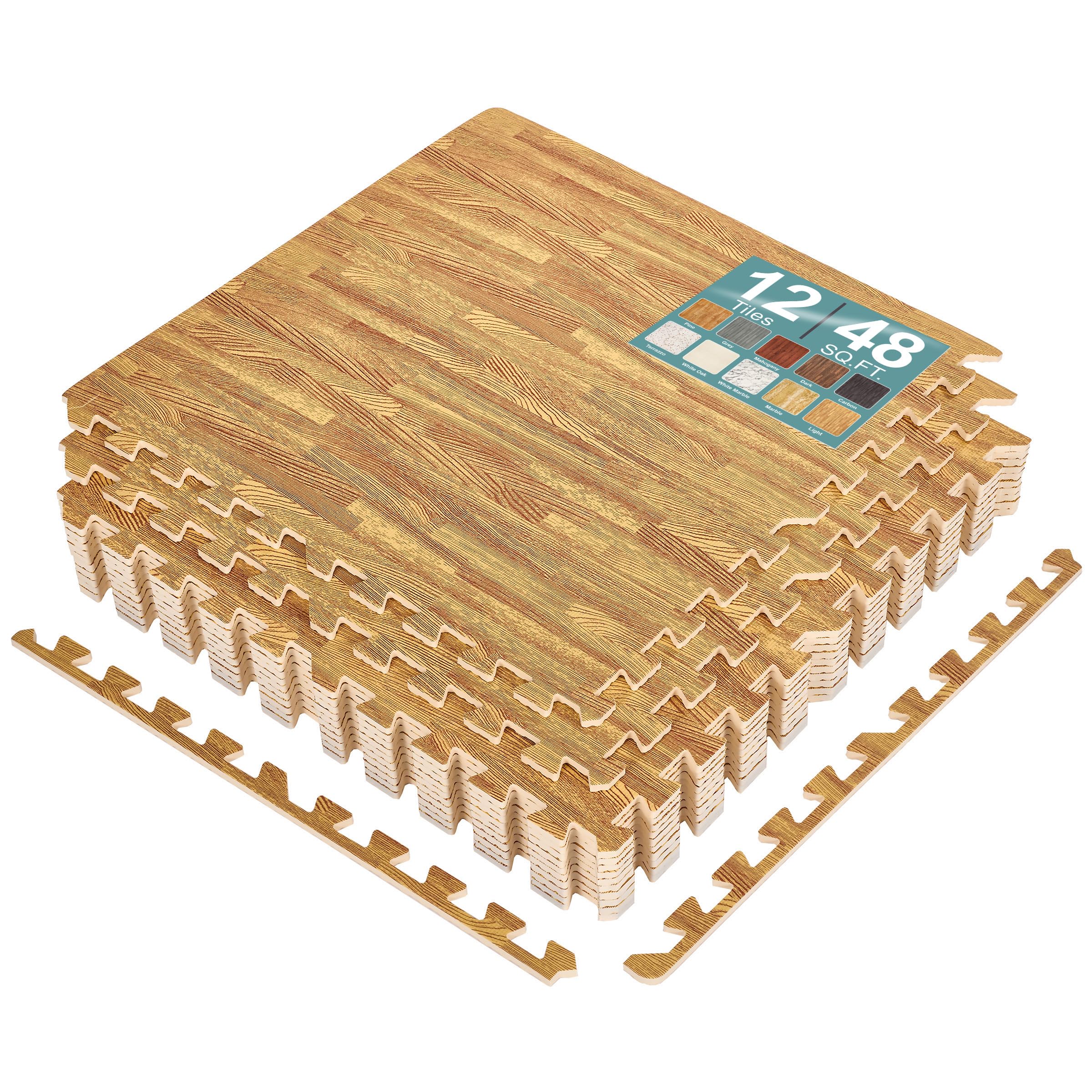 Sorbus Wood Grain Floor Tiles Foam Mat EVA Interlocking Mats Tile 3/8-Inch Thick Flooring Wood Puzzle Exercise Mats w/Borders - Home Playroom Basement, Apartment, Trade Show, Baby, Dance