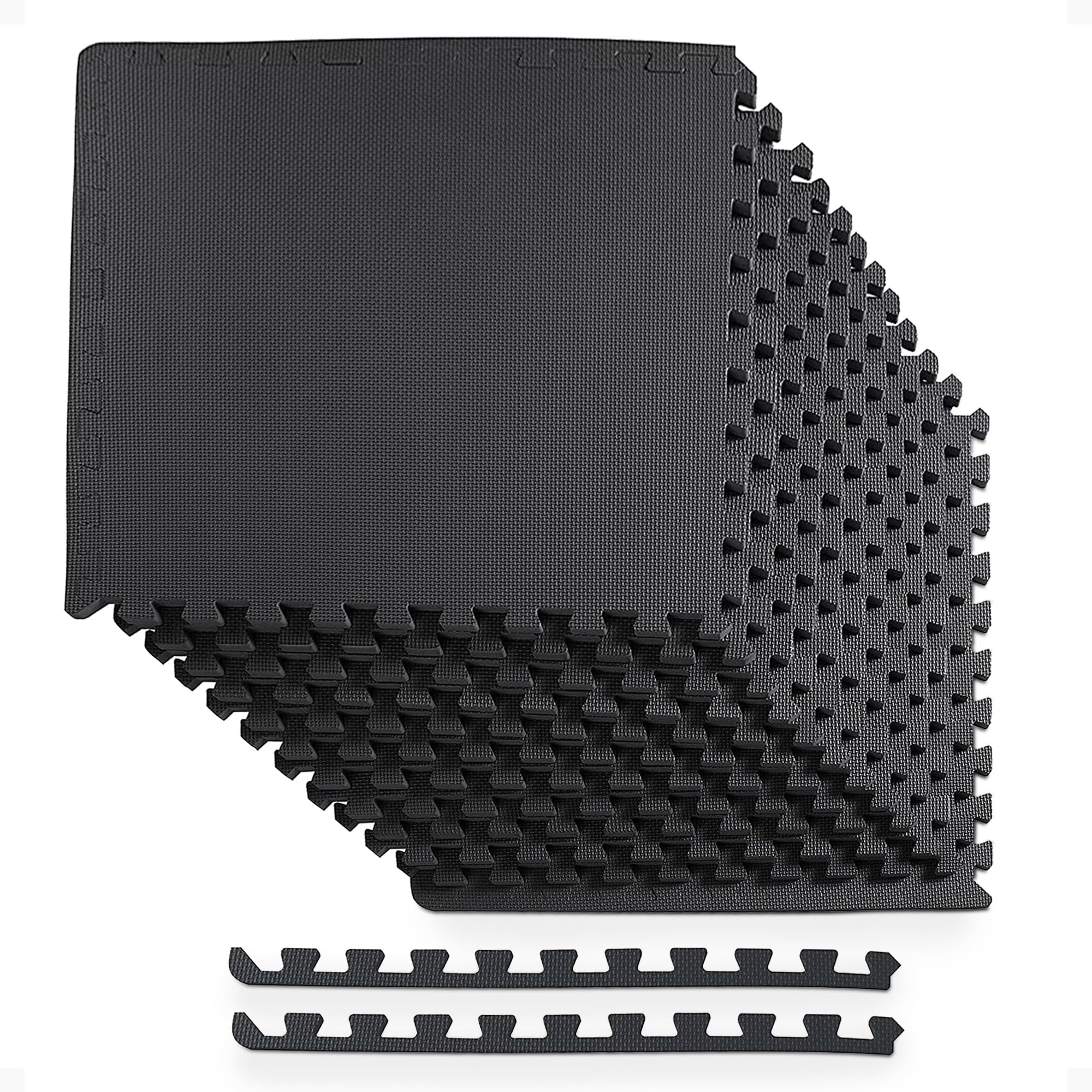 BalanceFrom Puzzle Exercise Mat 1/2' Thick, EVA Interlocking Foam Floor Tiles for Home Gym, Mat for Home Workout Equipment, Floor Padding for Kids, Black, 24 in x 24 in x 1/2 in, 24 Sq Ft - 6 Tiles