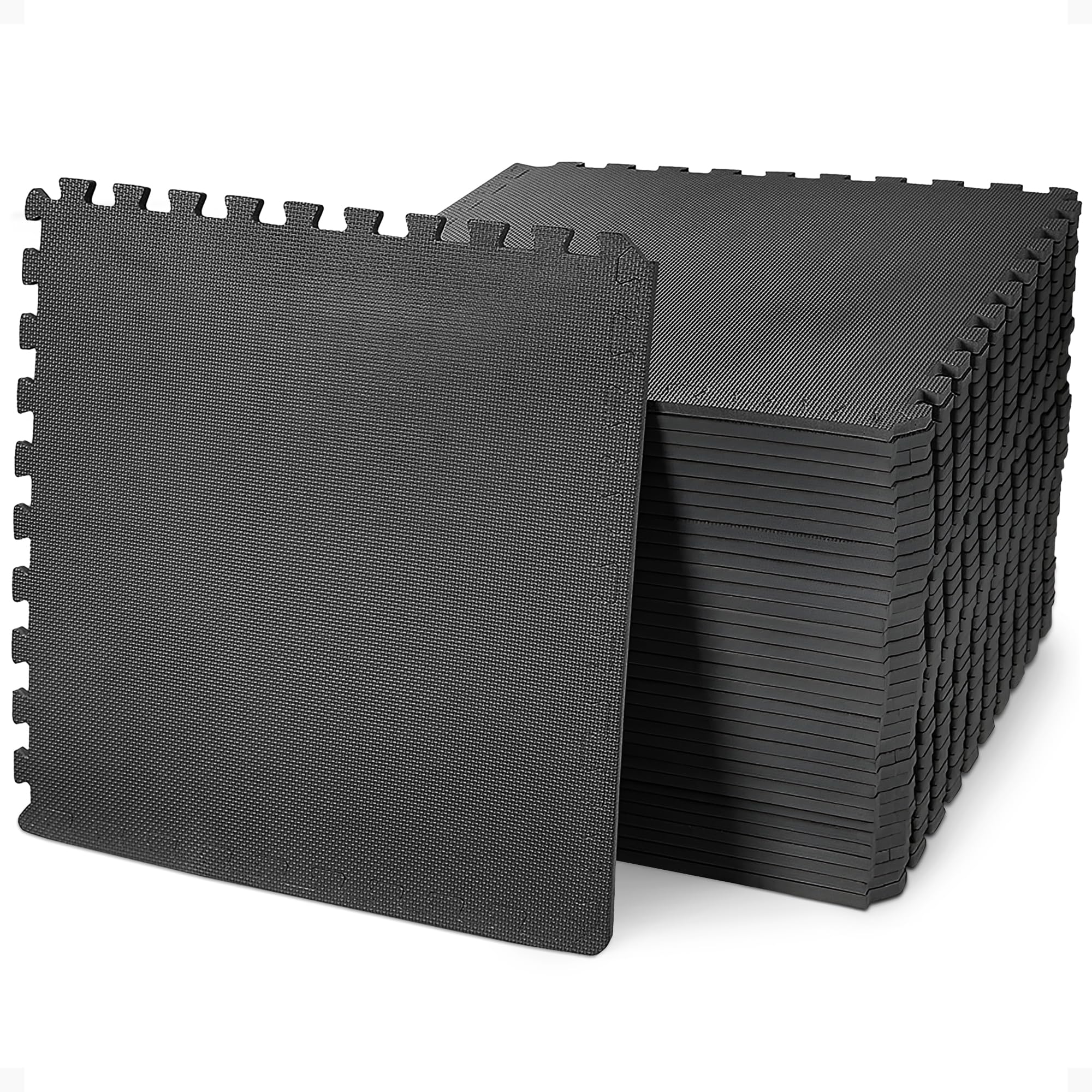 BalanceFrom Puzzle Exercise Mat 1/2' Thick, EVA Interlocking Foam Floor Tiles for Home Gym, Mat for Home Workout Equipment, Floor Padding for Kids, Black, 24 in x 24 in x 1/2 in, 24 Sq Ft - 6 Tiles