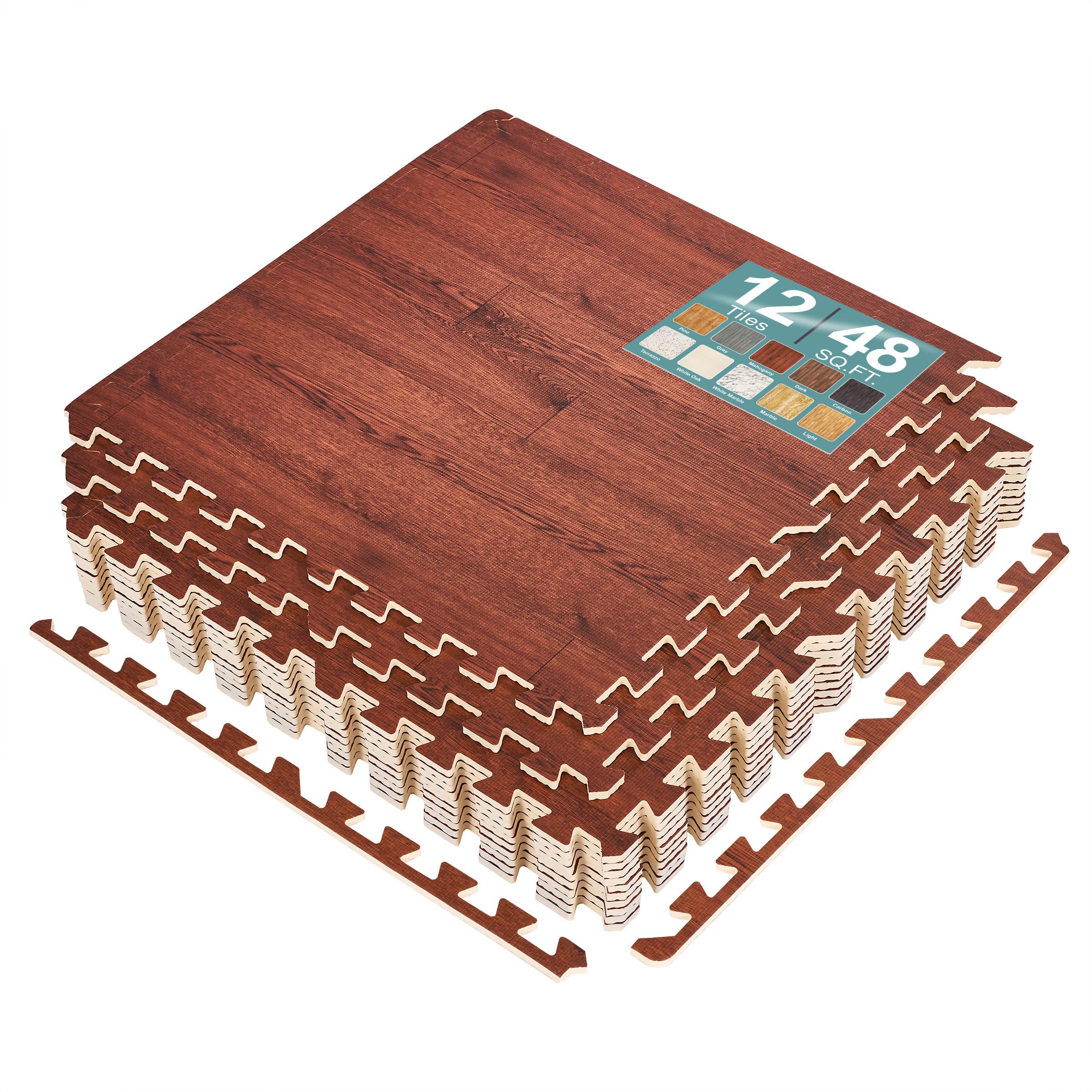 Sorbus Wood Grain Floor Tiles Foam Mat EVA Interlocking Mats Tile 3/8-Inch Thick Flooring Wood Puzzle Exercise Mats w/Borders - Home Playroom Basement, Apartment, Trade Show, Baby, Dance