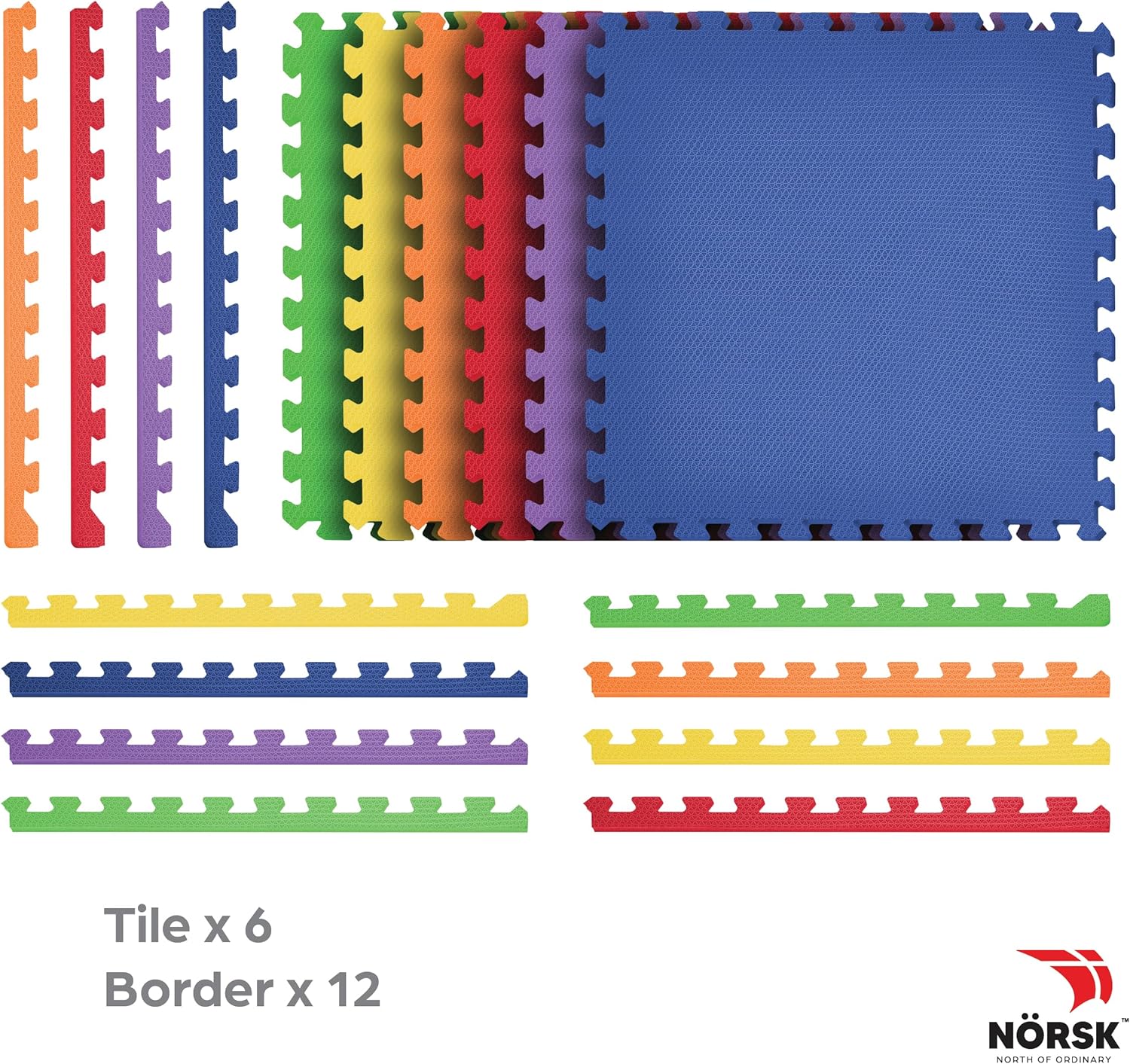 Norsk Kids Puzzle Play Mats Interlocking EVA Foam Floor Tiles Solid Color, 30 Tiles - 120 Sq. Ft., 1/2" Thick, Rainbow Pack