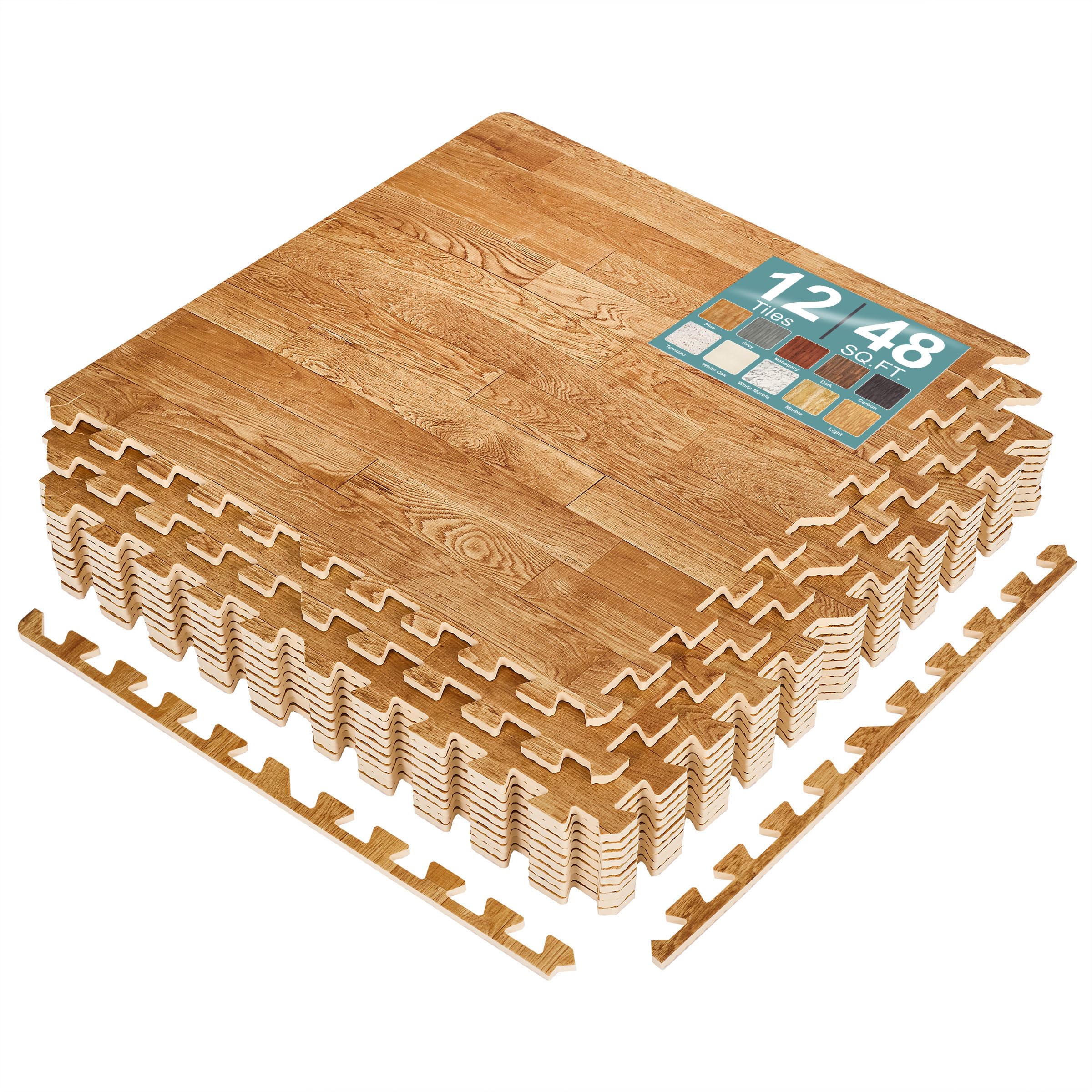 Sorbus Wood Grain Floor Tiles Foam Mat EVA Interlocking Mats Tile 3/8-Inch Thick Flooring Wood Puzzle Exercise Mats w/Borders - Home Playroom Basement, Apartment, Trade Show, Baby, Dance