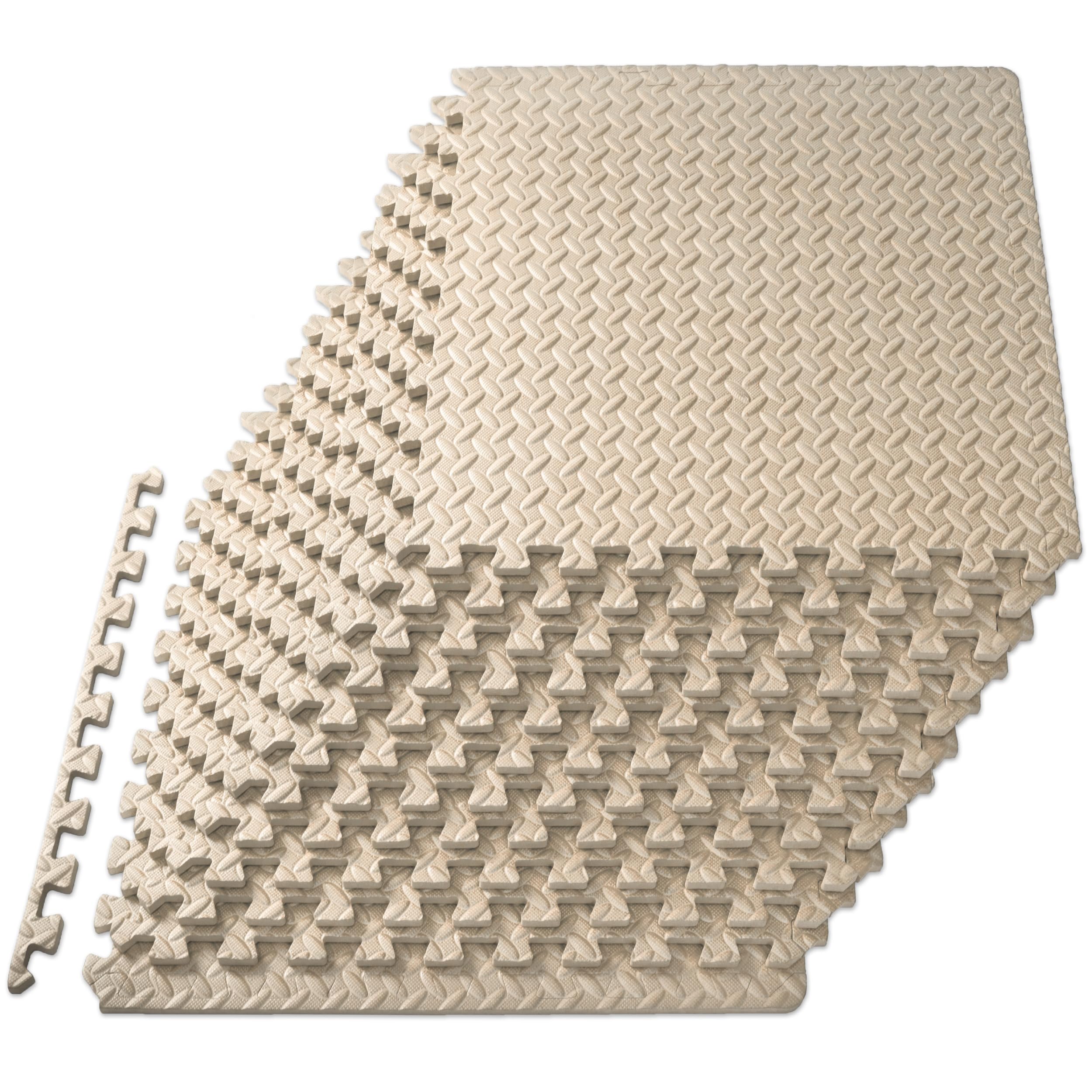 ProsourceFit Puzzle Exercise Mat ½ in, EVA Interlocking Foam Floor Tiles for Home Gym, Mat for Home Workout Equipment, Floor Padding for Kids, Cream, 24 in x 24 in x ½ in, 24 Sq Ft - 6 Tiles