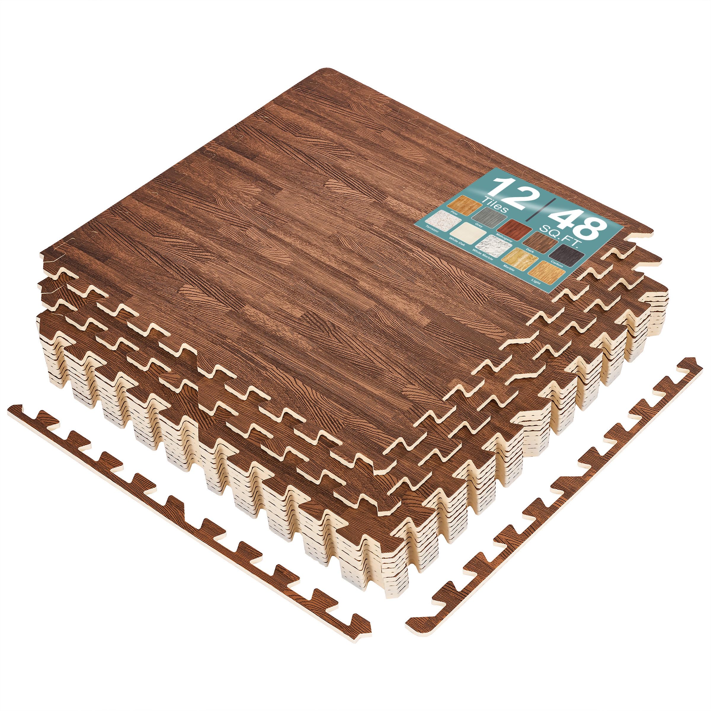 Sorbus Wood Grain Floor Tiles Foam Mat EVA Interlocking Mats Tile 3/8-Inch Thick Flooring Wood Puzzle Exercise Mats w/Borders - Home Playroom Basement, Apartment, Trade Show, Baby, Dance