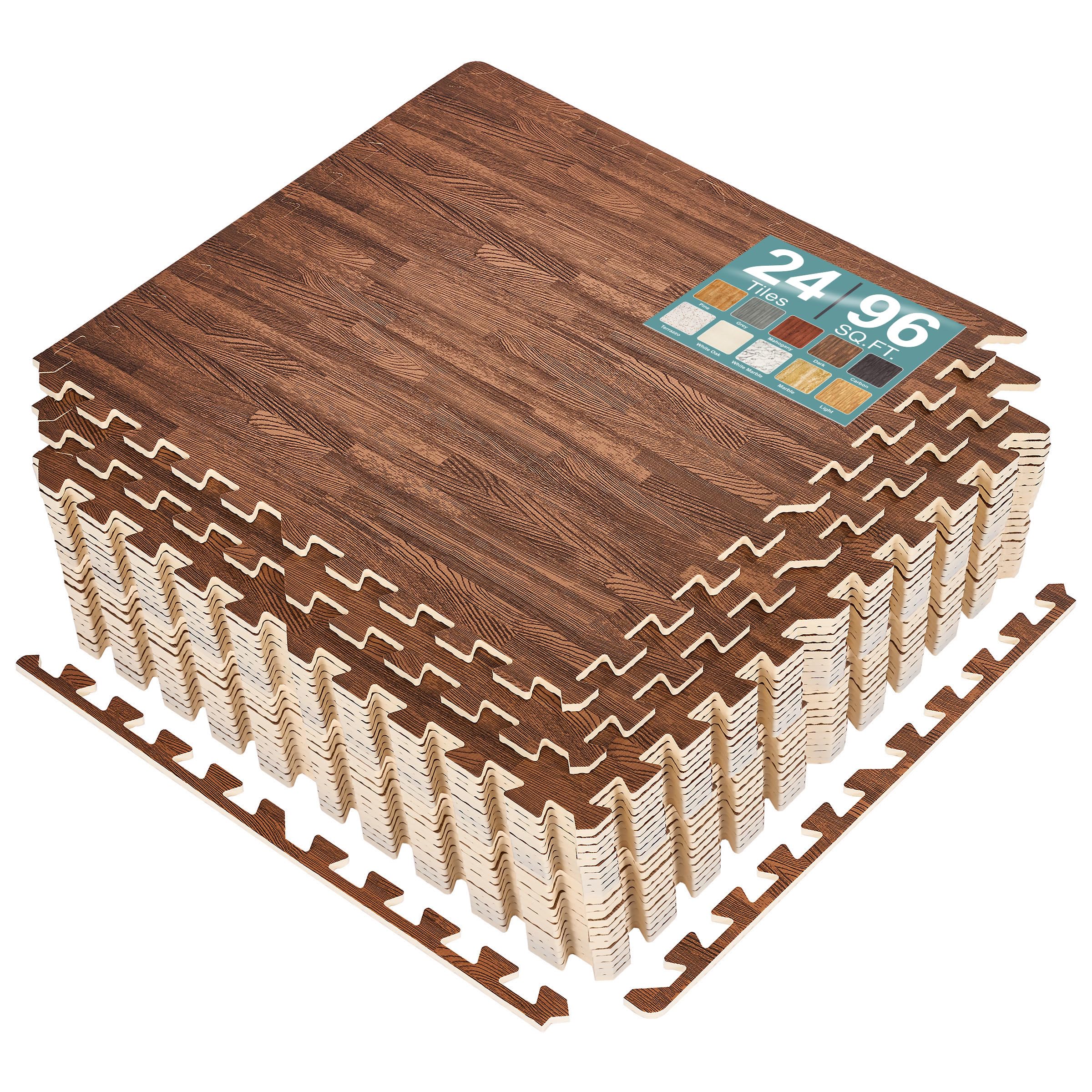 Sorbus Wood Grain Floor Tiles Foam Mat EVA Interlocking Mats Tile 3/8-Inch Thick Flooring Wood Puzzle Exercise Mats w/Borders - Home Playroom Basement, Apartment, Trade Show, Baby, Dance